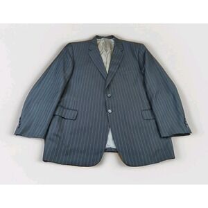 H. Freeman Suit Jacket 46L  2 Button Blazer Black Pinstripe Farell Apparel